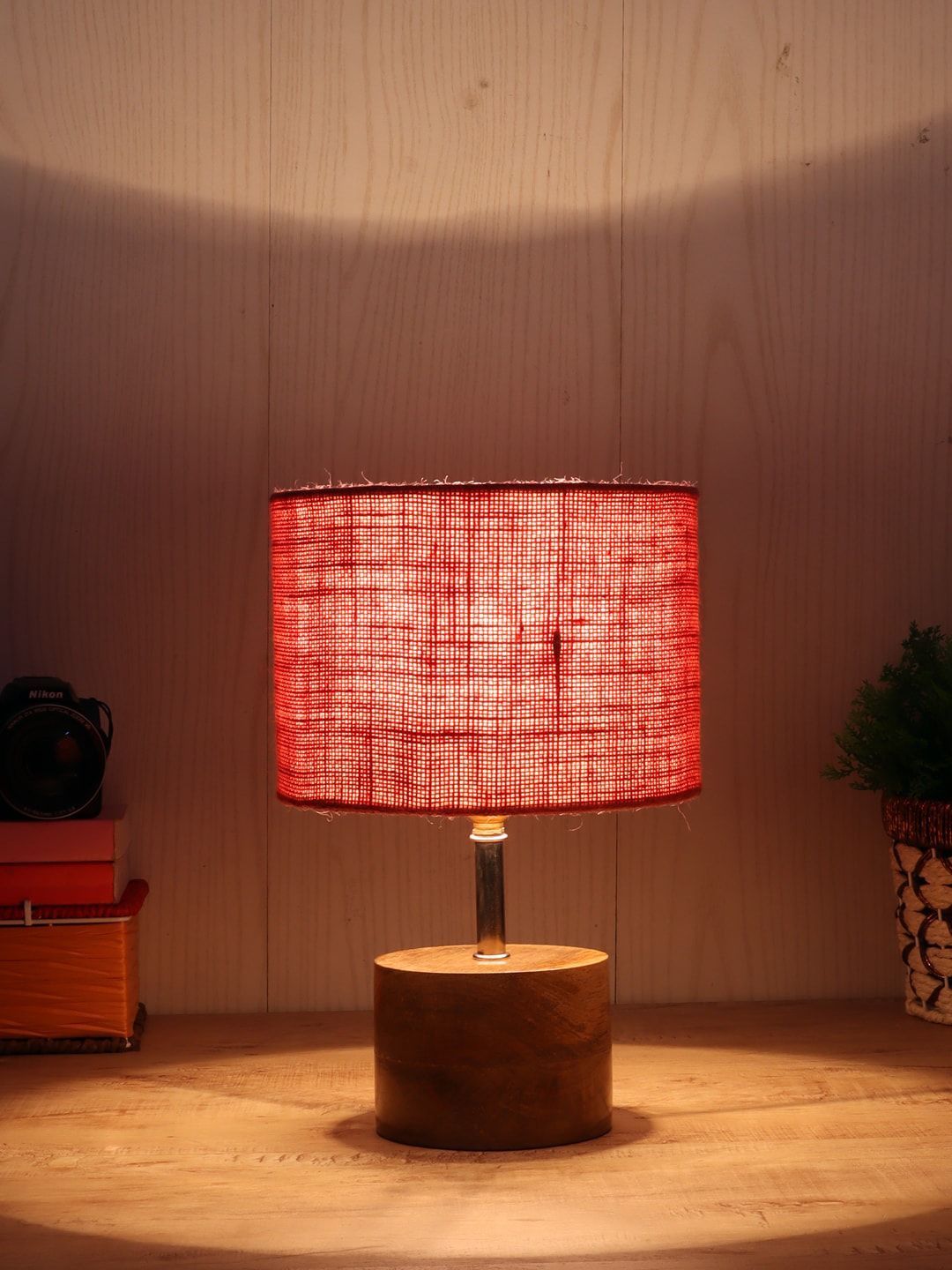 Devansh Pink Wood Table Lamp with Jute Shade Price in India