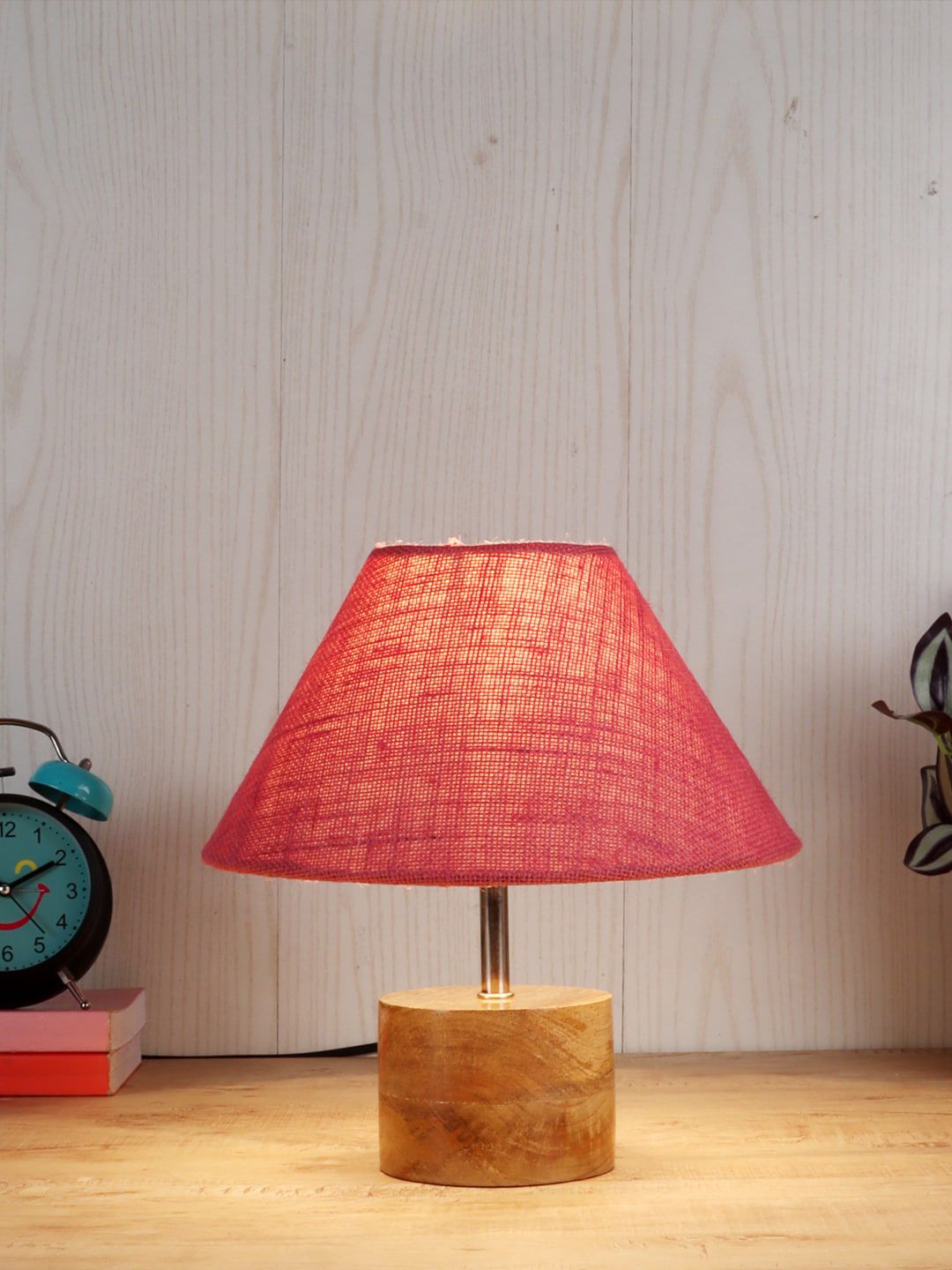 Devansh Pink Wooden Table Lamp with Jute Shade Price in India