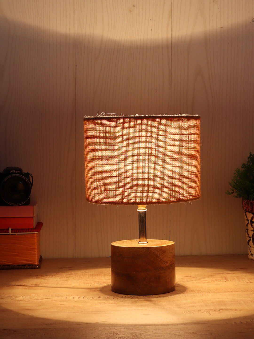 Devansh Beige Wooden Table Lamp with Jute Shade Price in India