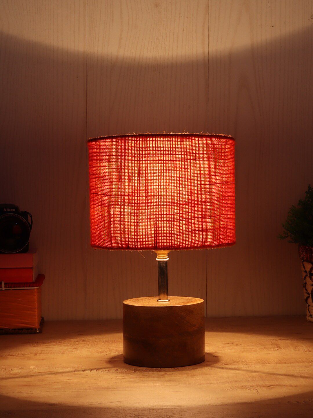 Devansh Brown Wood Table Lamp with Jute Shade Price in India