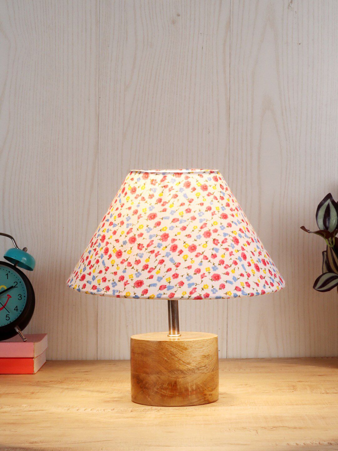 Devansh Multicoloured Wood Table Lamp with Cotton Shade Price in India