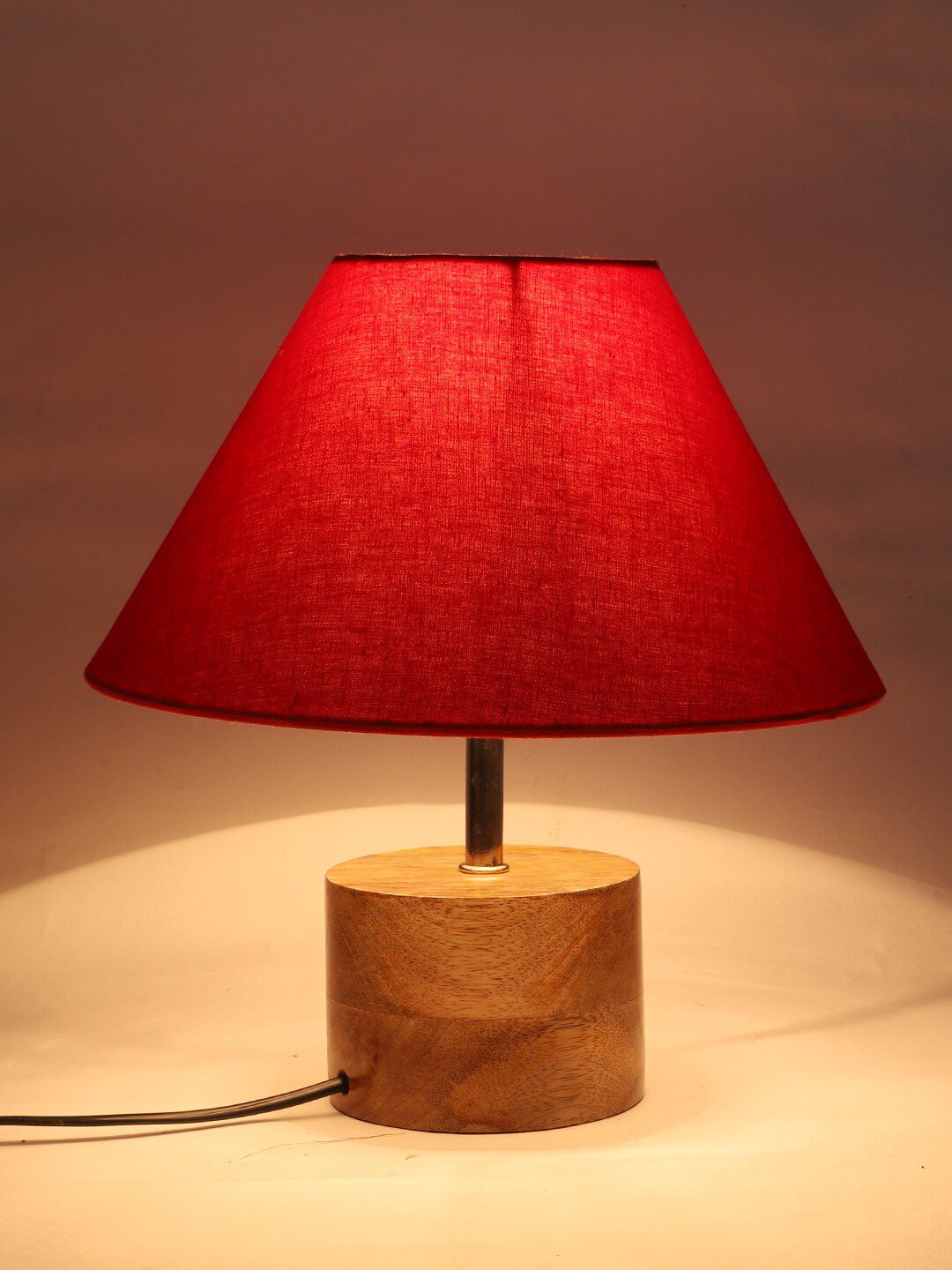 Devansh Red Wood Table Lamp with Cotton Shade Price in India