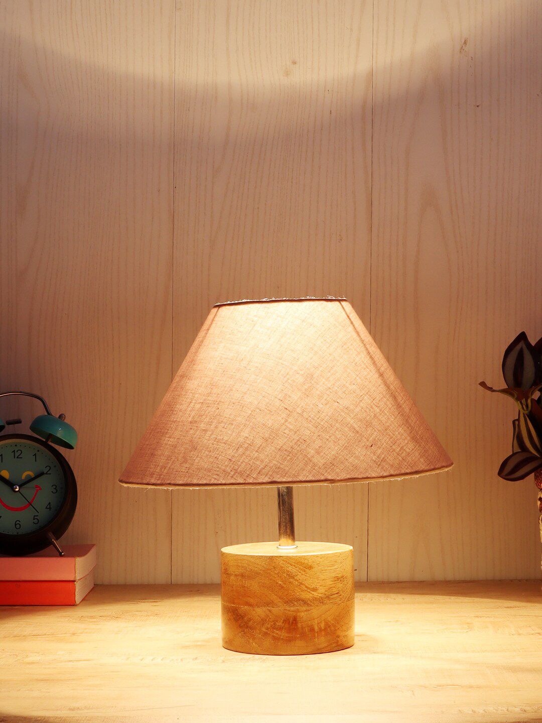 Devansh Grey Wood Table Lamp with Cotton Shade Price in India