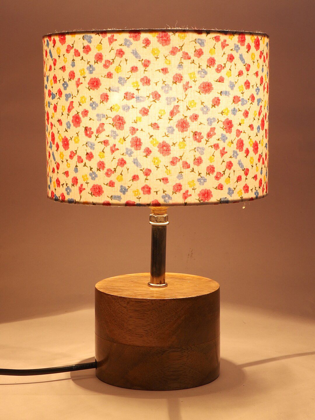 Devansh Brown Wood Table Lamp with Cotton Shade Price in India