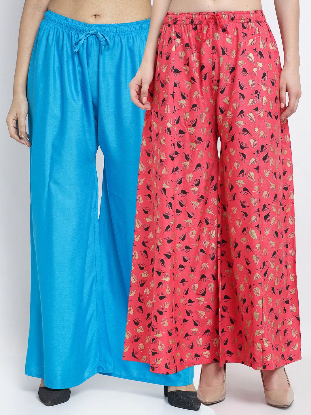 Jinfo Women Blue & Peach-Coloured Printed Flared Ethnic Palazzos Pack Of 2 Price in India