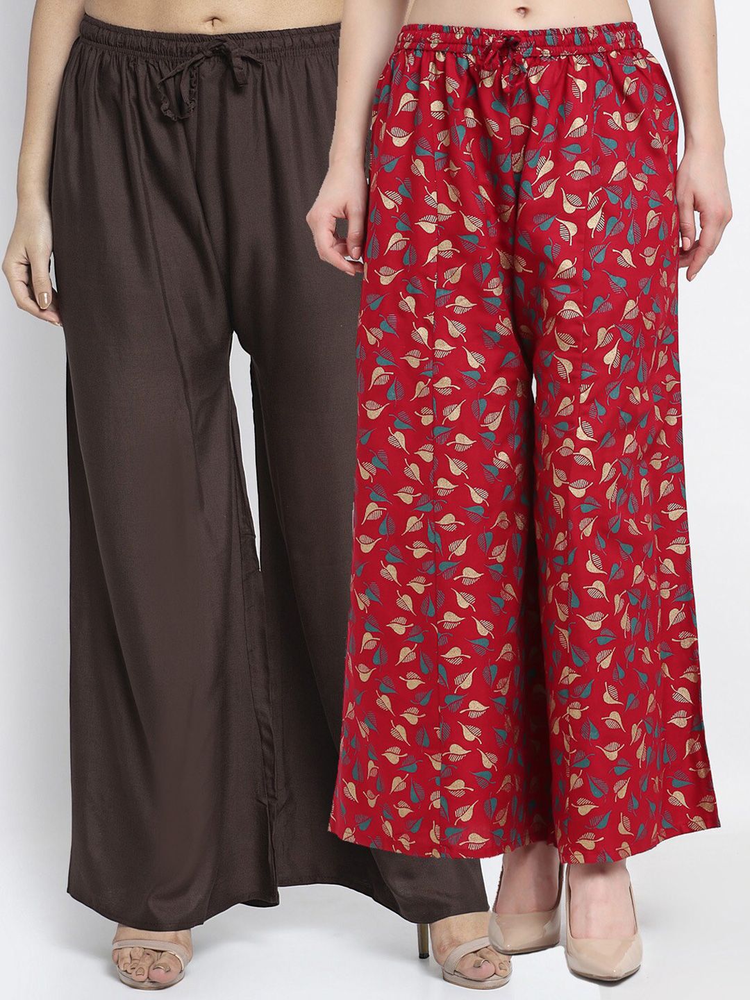 Jinfo Women Coffee Brown & Maroon 2 Floral Printed Flared Ethnic Palazzos Price in India