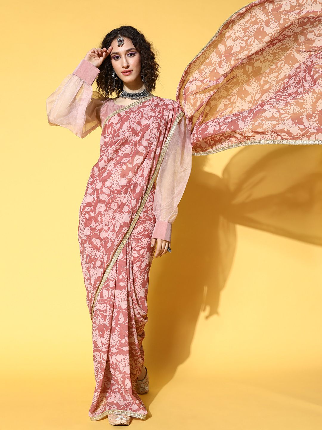 Inddus Rose Saree with Embroidered border
