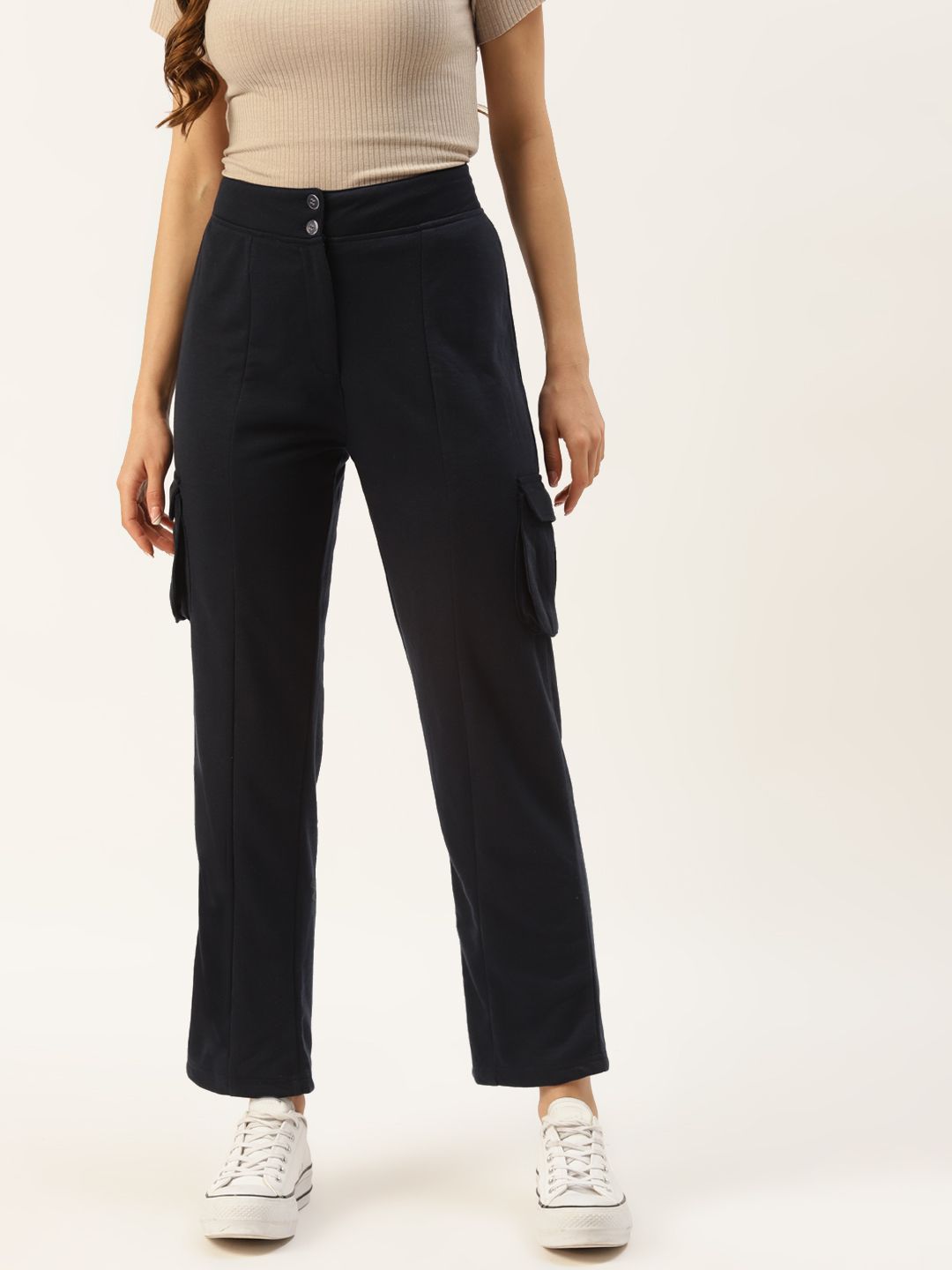 Alsace Lorraine Paris Women Navy Blue Solid Pleated Trousers