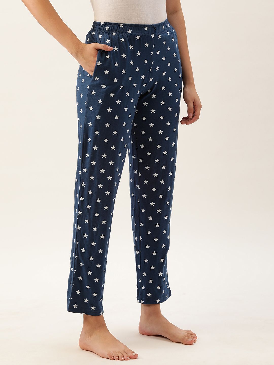 Clt.s Women Navy Blue & White Pure Cotton Printed Lounge Pants Price in India