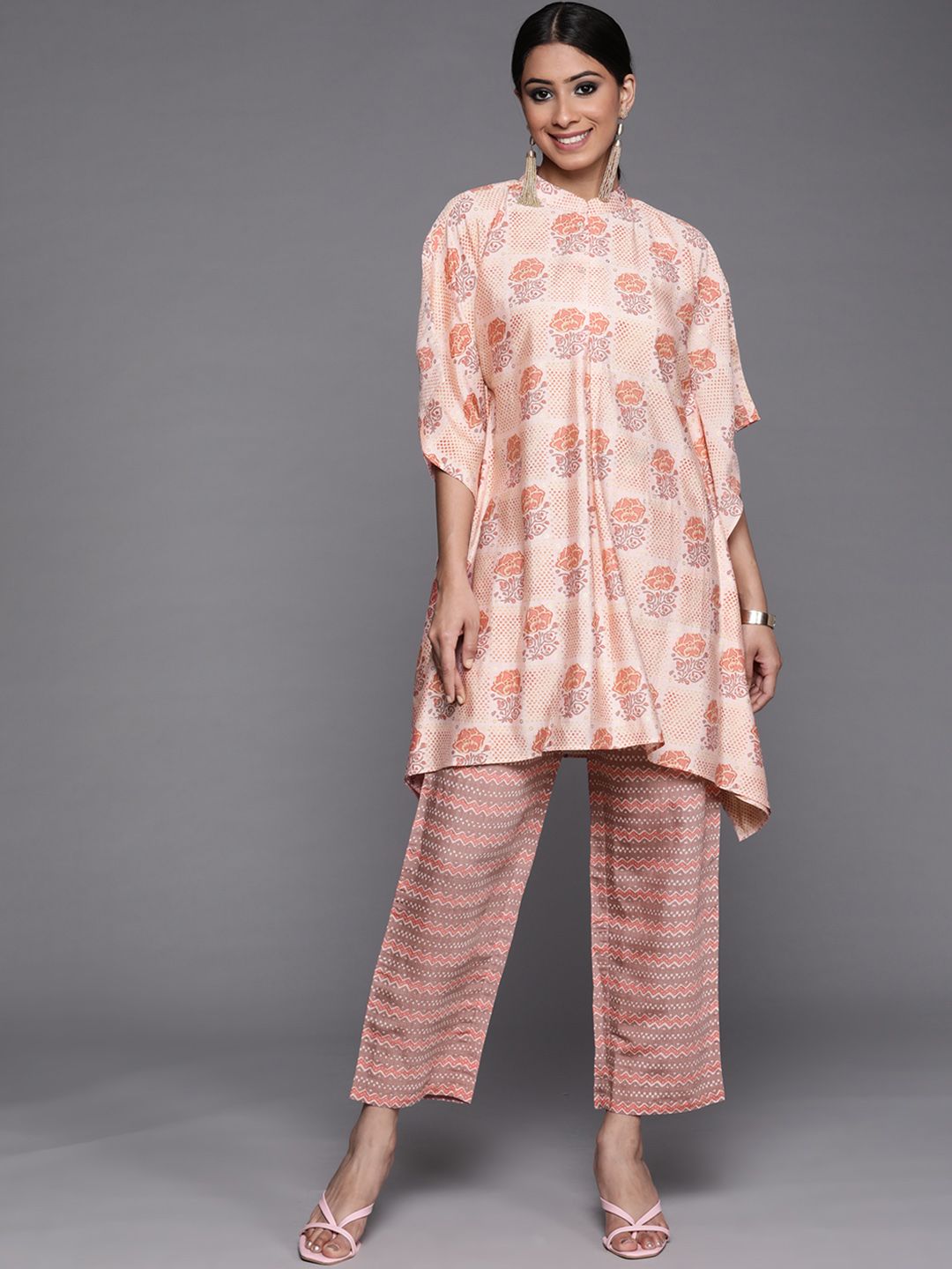 Libas Women Peach-Coloured Floral Printed Kurta with Trousers Price in India