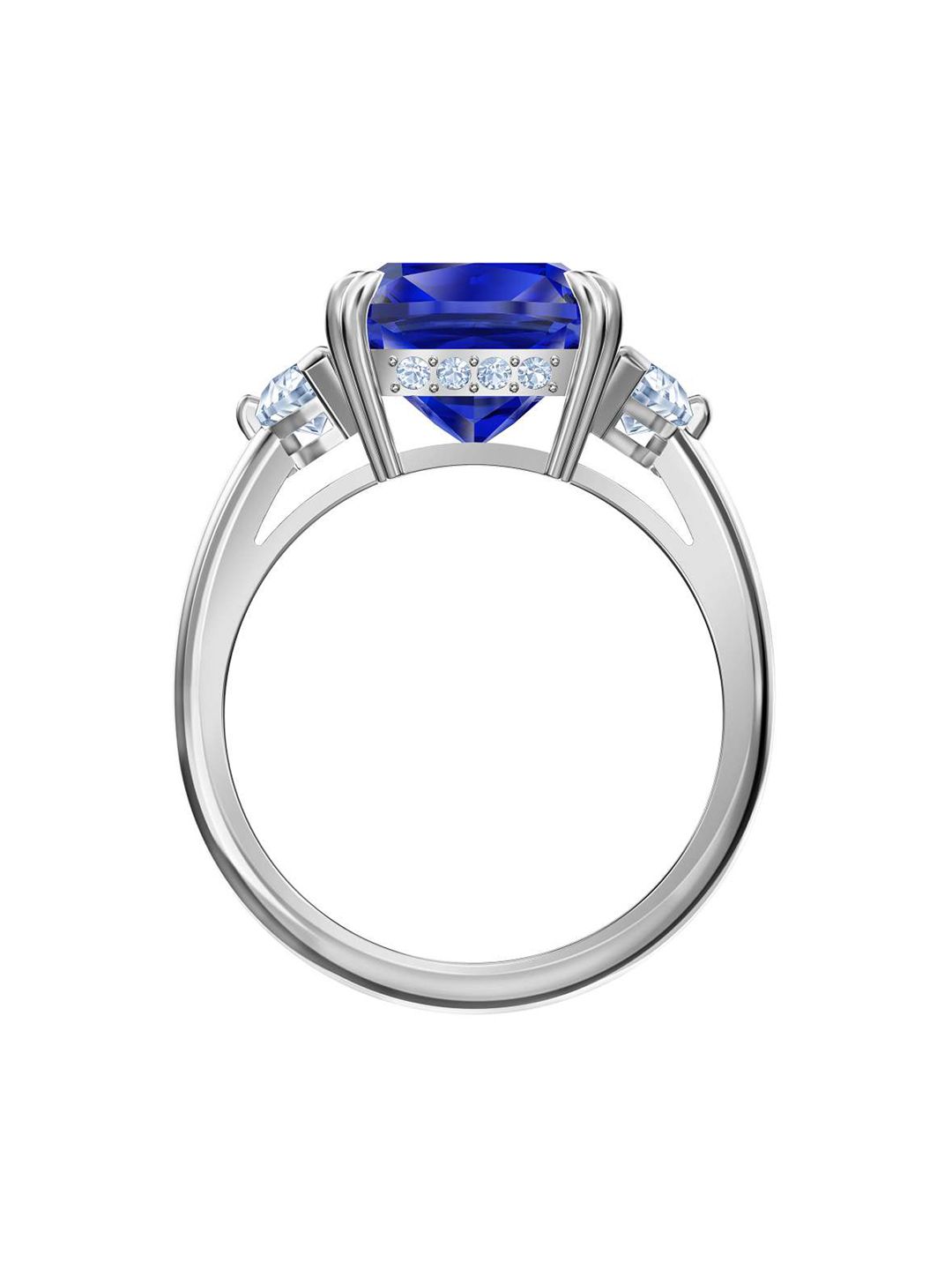 SWAROVSKI Silver-Toned & Blue Rhodium-Plated Crystal Studded Ring Price in India