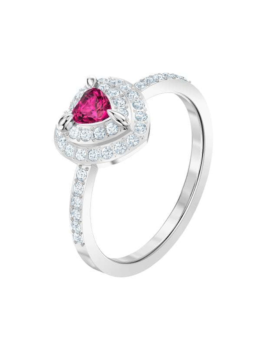 SWAROVSKI Silver-Toned & Red Rhodium Plated ONE:RING MED CZRD/RHS 50 Finger Ring Price in India