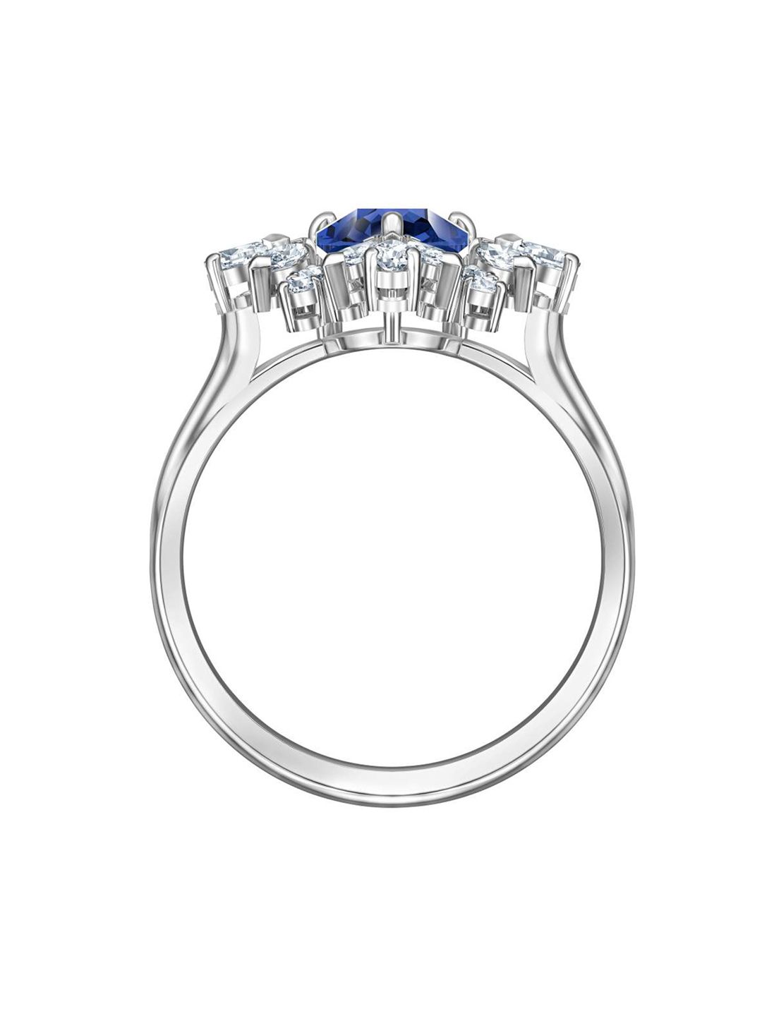 SWAROVSKI Silver-Toned & Blue Rhodium-Plated Crystal Studded Ring Price in India