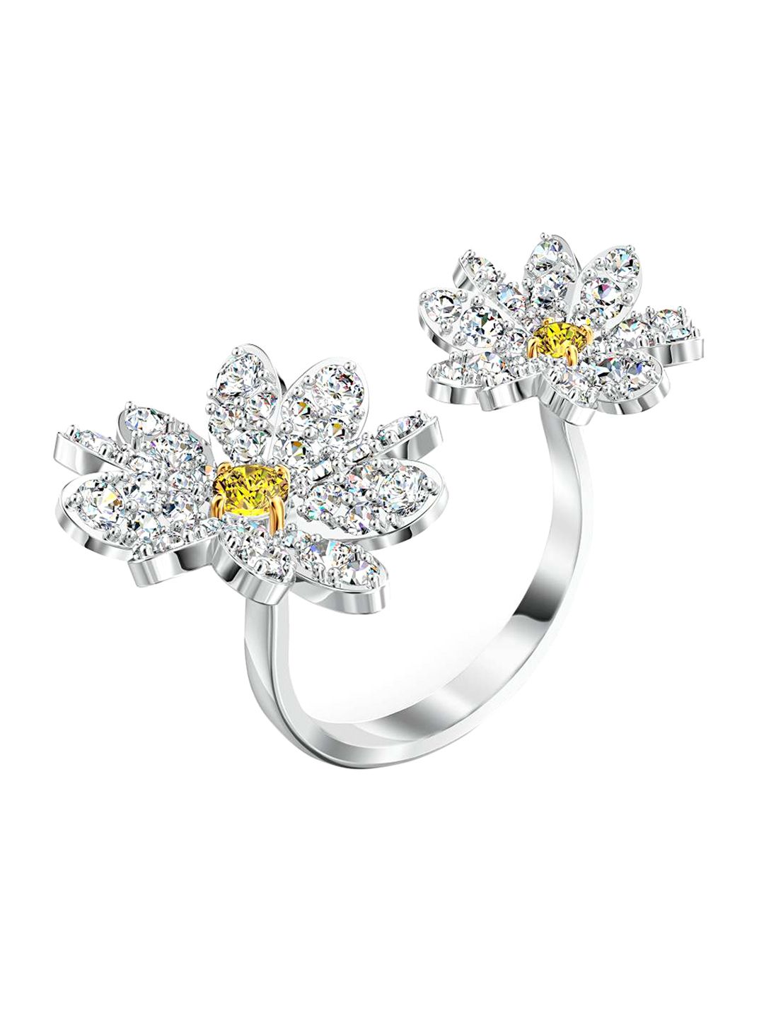 SWAROVSKI White & Yellow Floral Designed Cubic Zirconia Studded Finger Ring Price in India