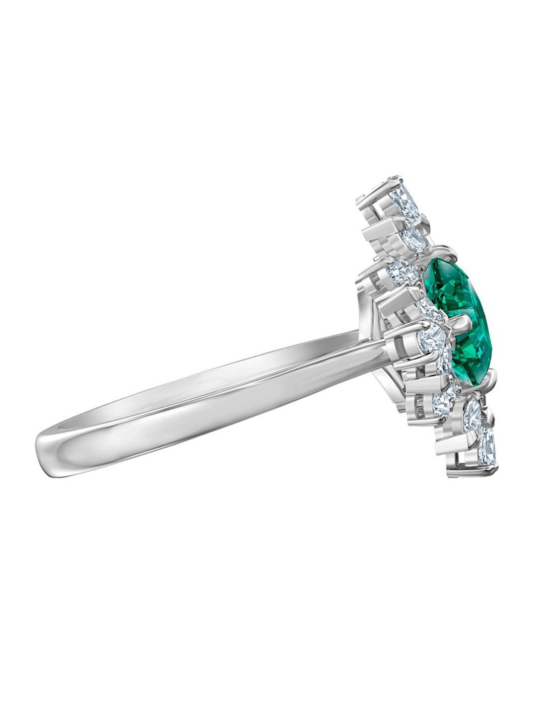 SWAROVSKI White & Green-Toned & Rhodium-Plated Crystal Studded Finger Ring Price in India
