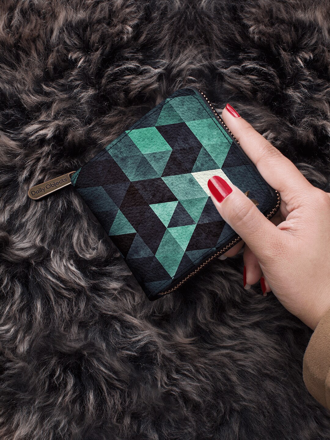 DailyObjects Women Teal & Black Abstract Printed PU Zip Around Wallet Price in India