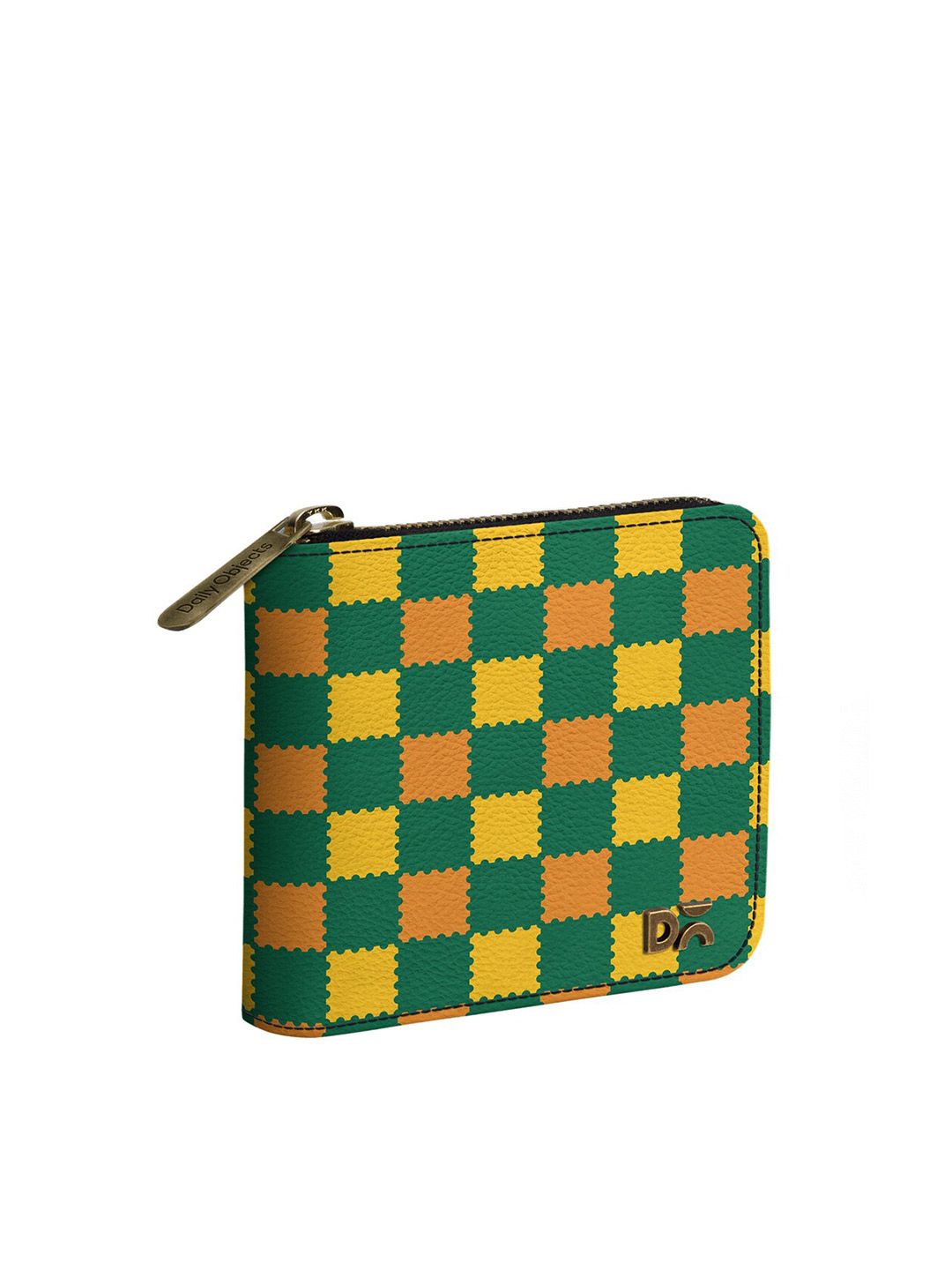 DailyObjects Women Green & Yellow Checked PU Zip Around Wallet with SIM Card Holder Price in India