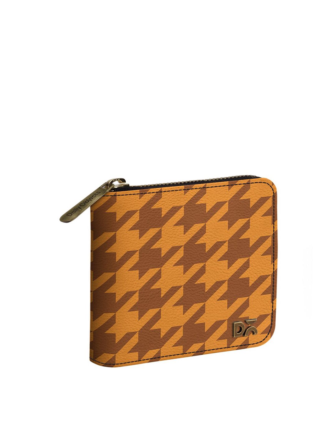 DailyObjects Women Brown & Mustard Printed PU Zip Around Wallet Price in India