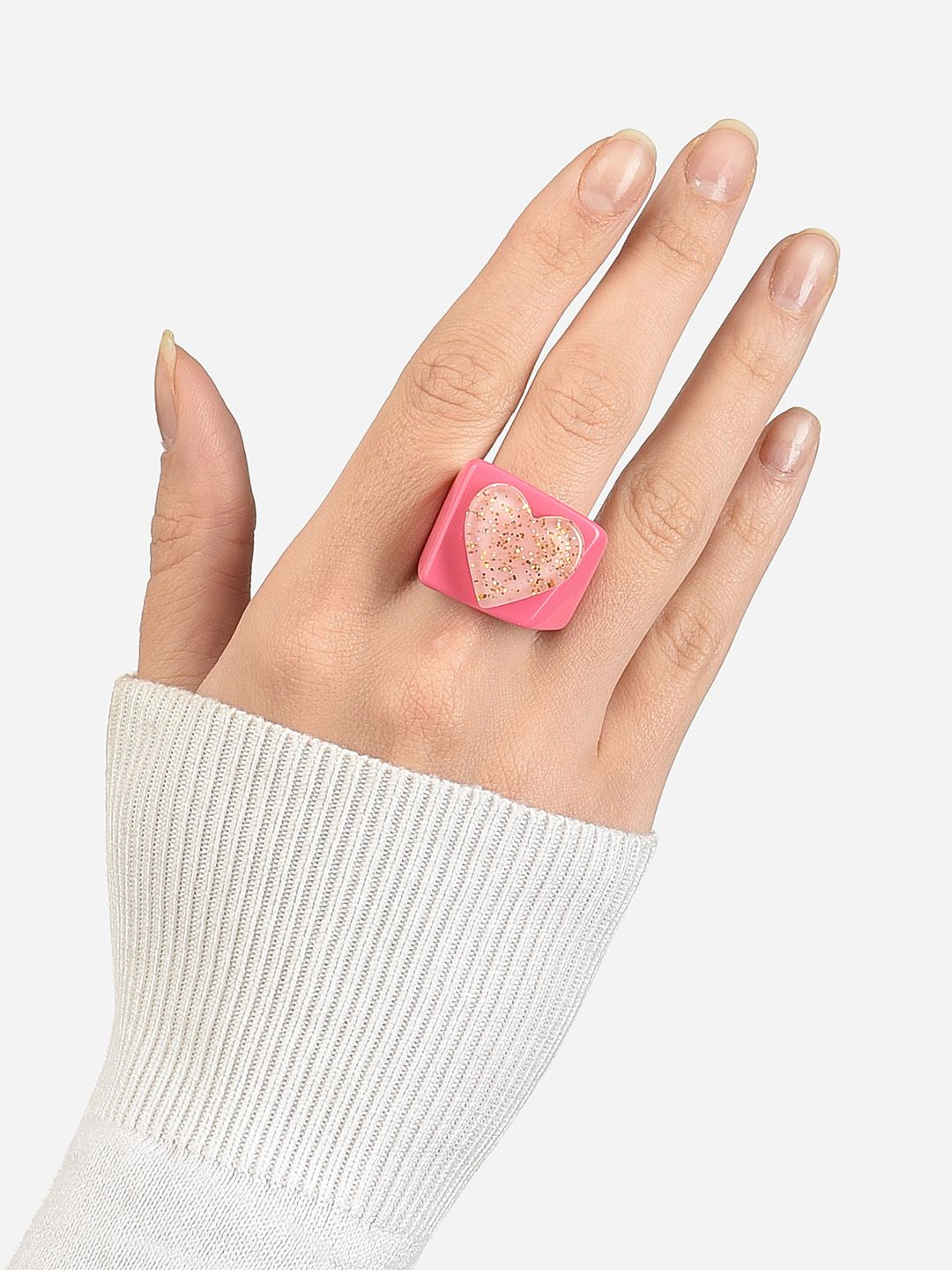 Lilly & sparkle Women Pink Gliter Heart Resin Ring Price in India