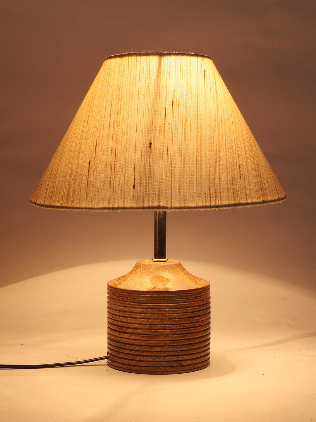 Devansh Off-White Wood Table Lamp with Cotton Shade Price in India