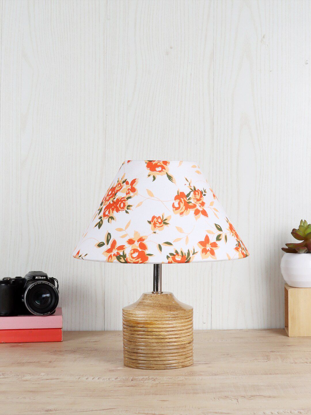 Devansh Multicolor Wood Table Lamp with Cotton Shade Price in India