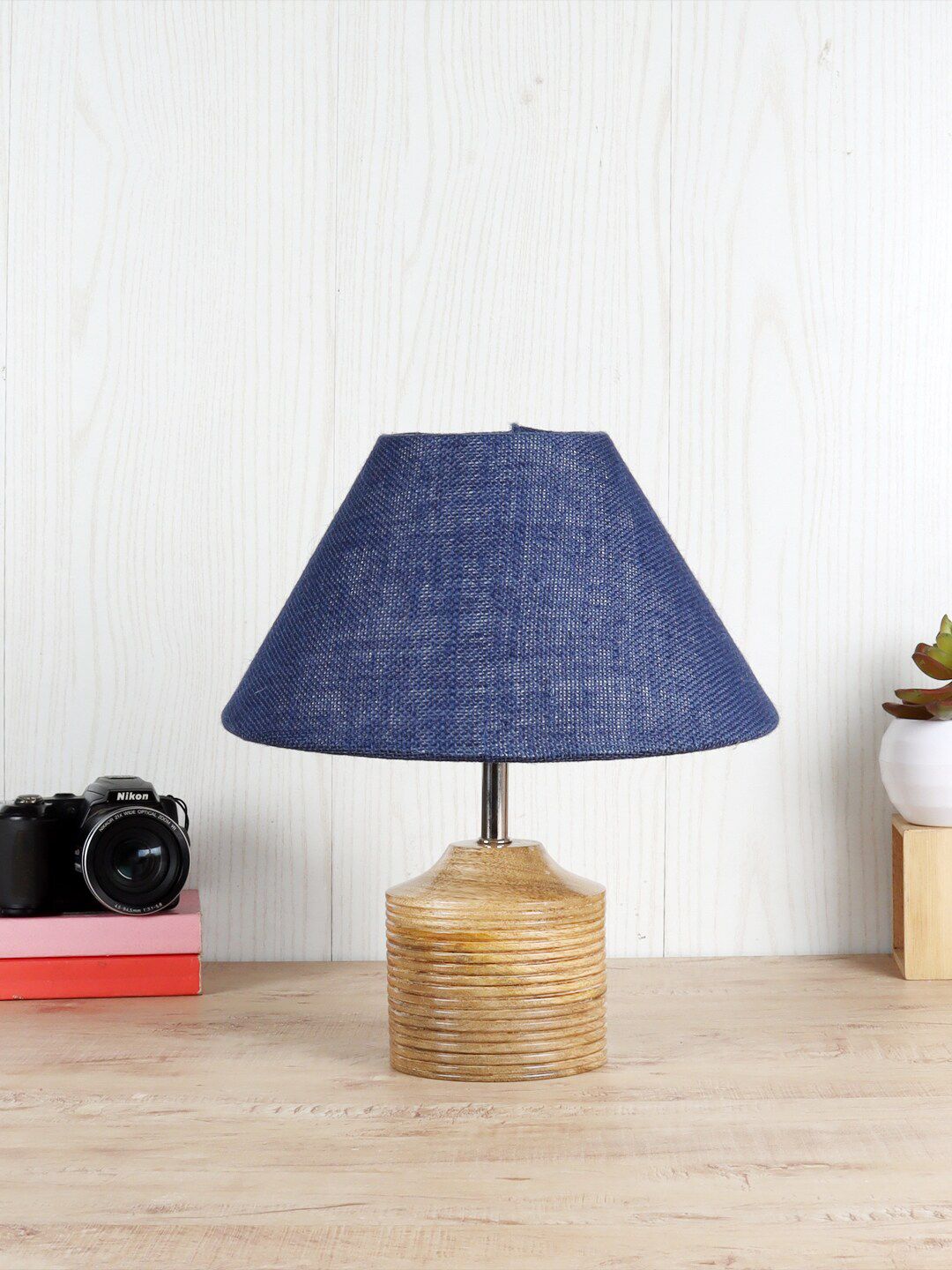 Devansh Blue Wood Table Lamp with Jute Shade Price in India