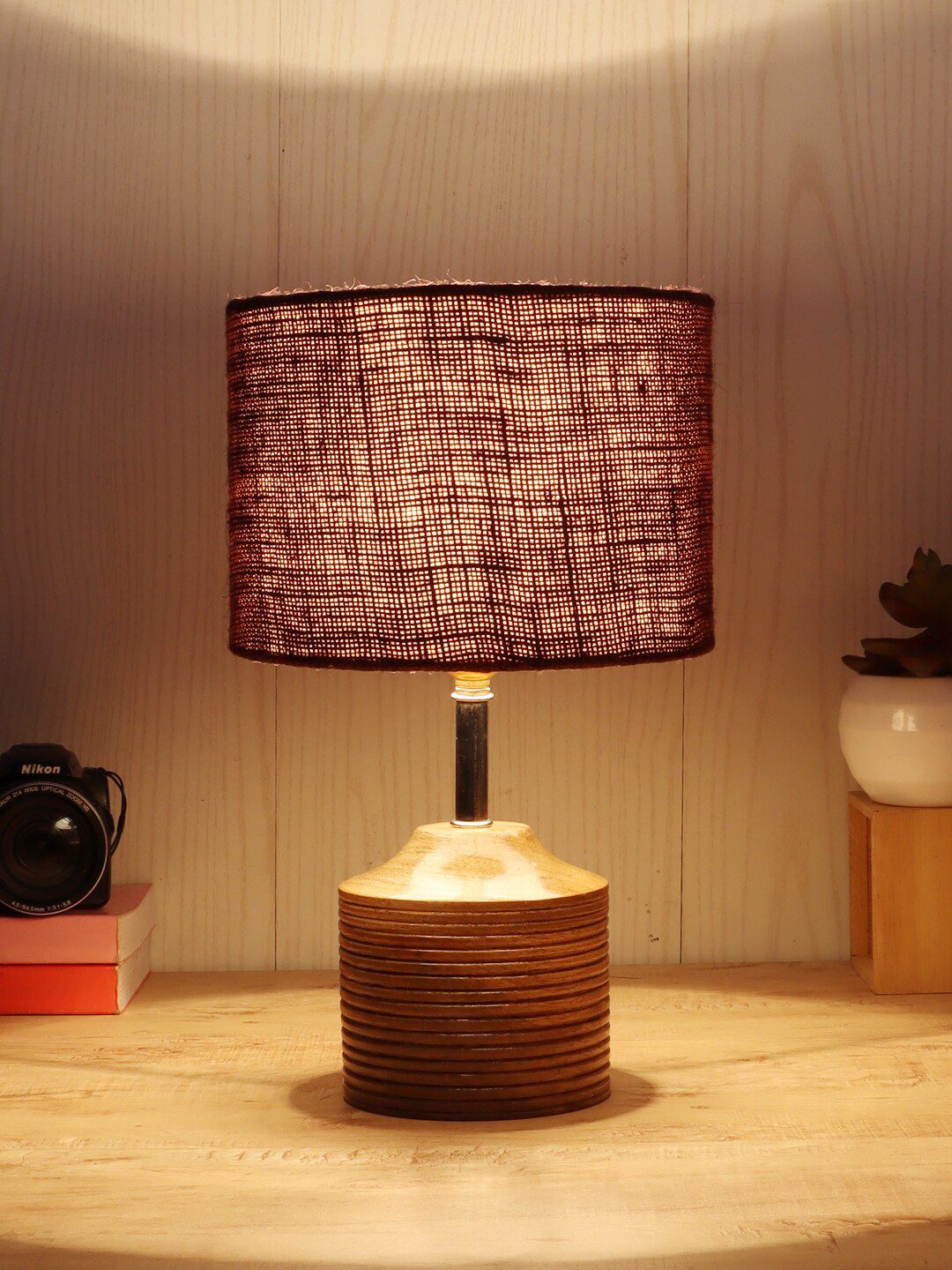 Devansh Brown Wood Table Lamp with Jute Shade Price in India