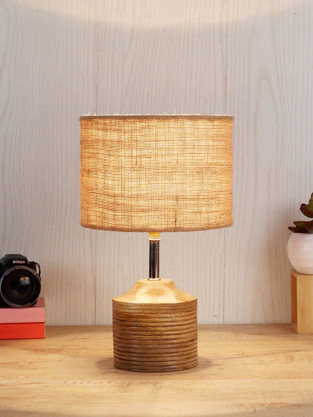 Devansh Beige Wooden Table Lamp with Jute Shade Price in India