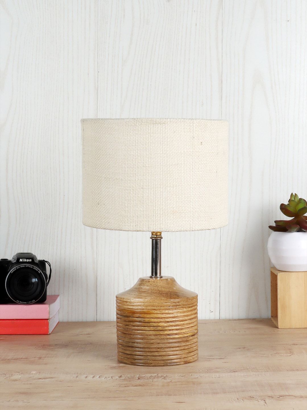 Devansh White Wood Table Lamp With Jute Shade Price in India