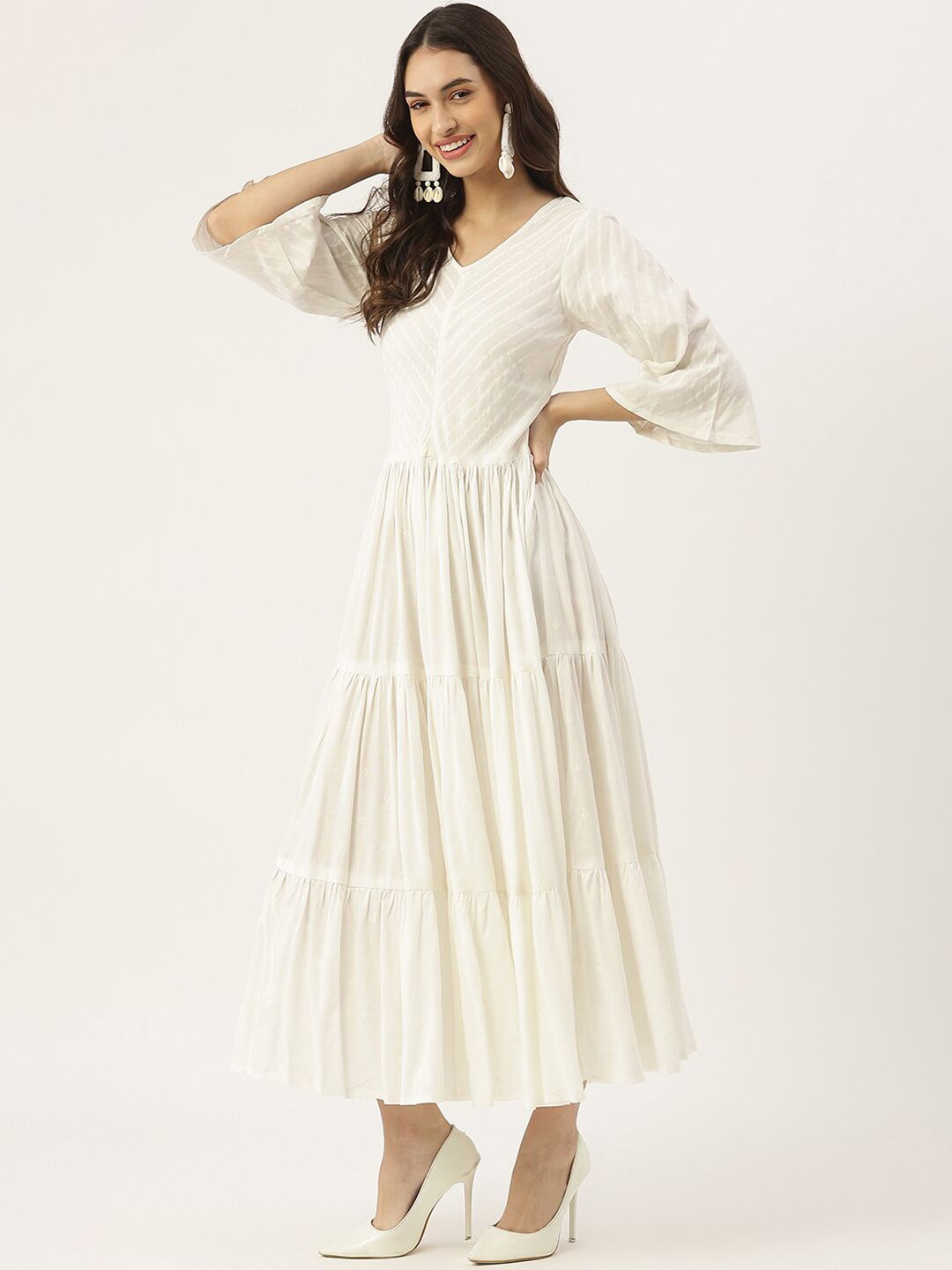 Rustorange White Tiered Maxi Dress Price in India