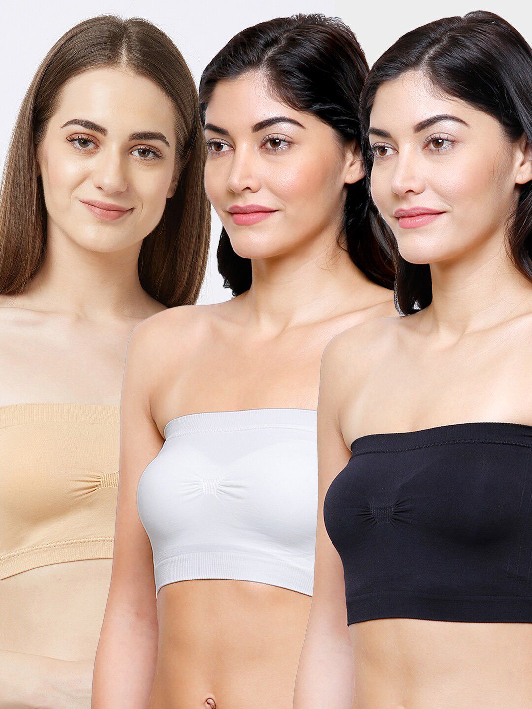 FashionRack Pack of 3 Cotton Bandeau Bras - Lightly Padded Price in India