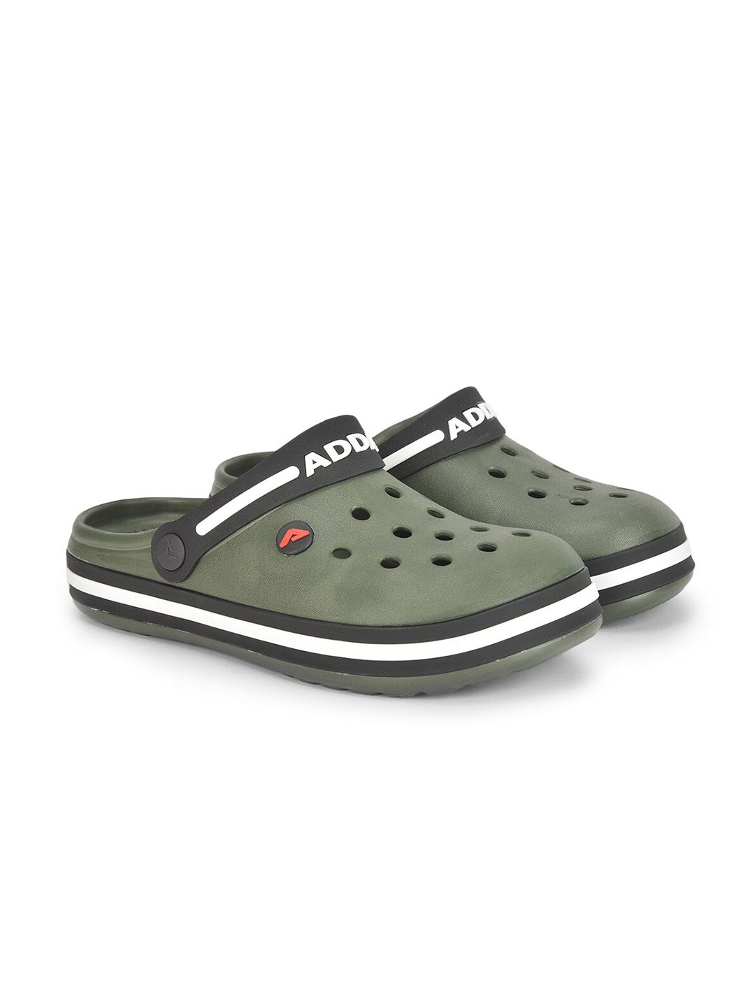 Adda Men Olive Green & White Rubber Clogs