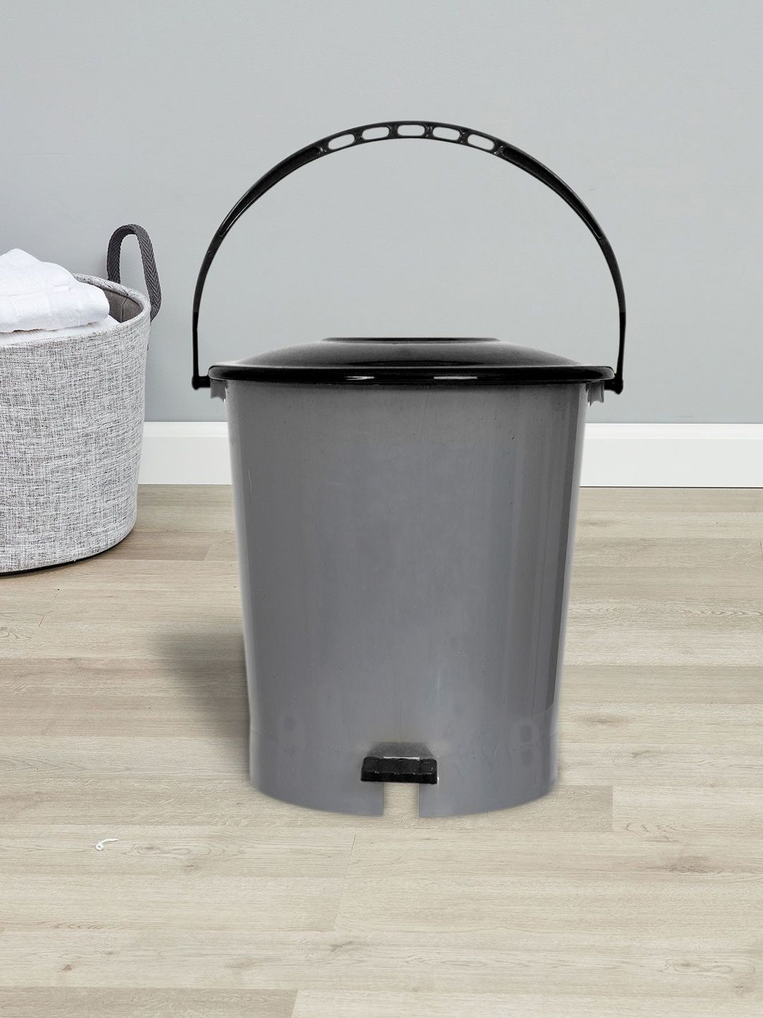 Kuber Industries Set Of 2 Grey & Black Solid Plastic Pedal Dustbin With Handle Price in India