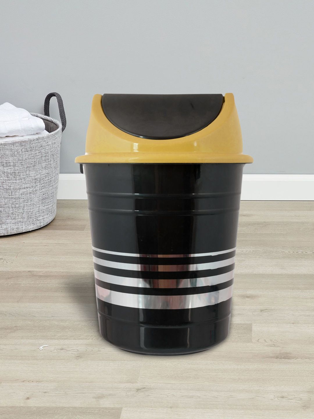 Kuber Industries Set Of 2 Black & Yellow Plastic Pedal Dustbin With Handle Price in India