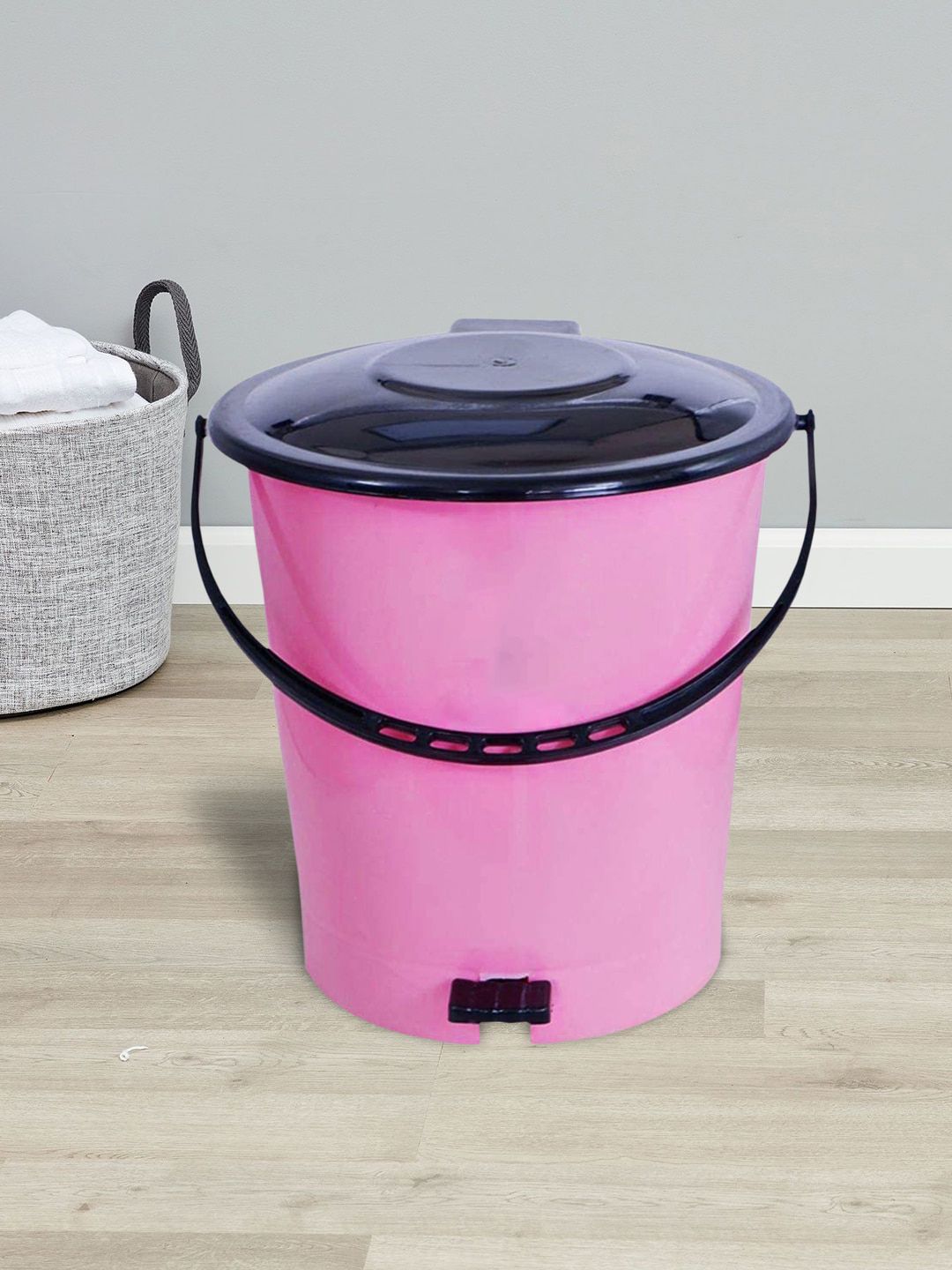 Kuber Industries Set Of 2 Pink & Black Solid Pedal Dustbin Price in India