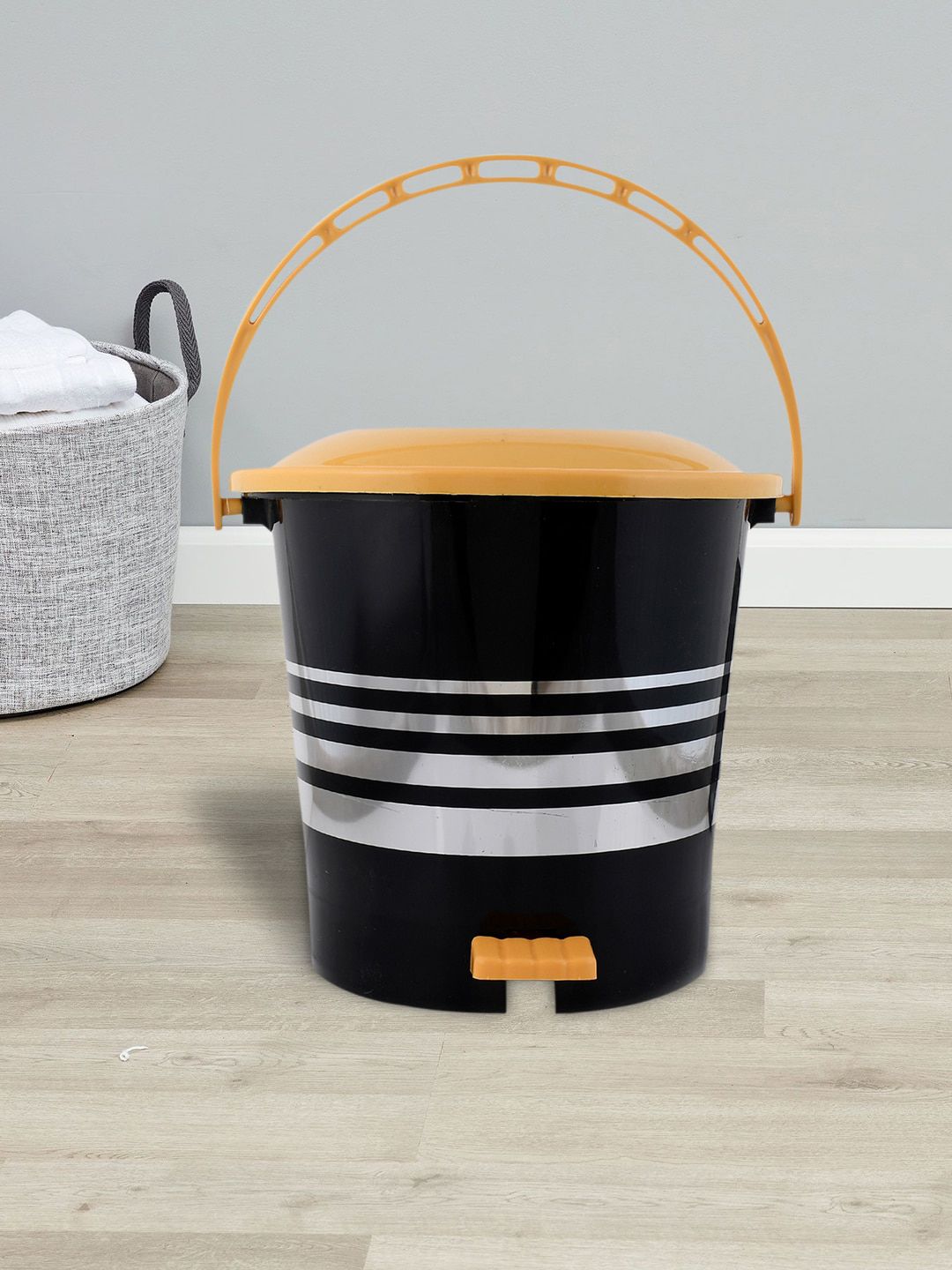 Kuber Industries Black & Yellow Striped Dustbin Price in India