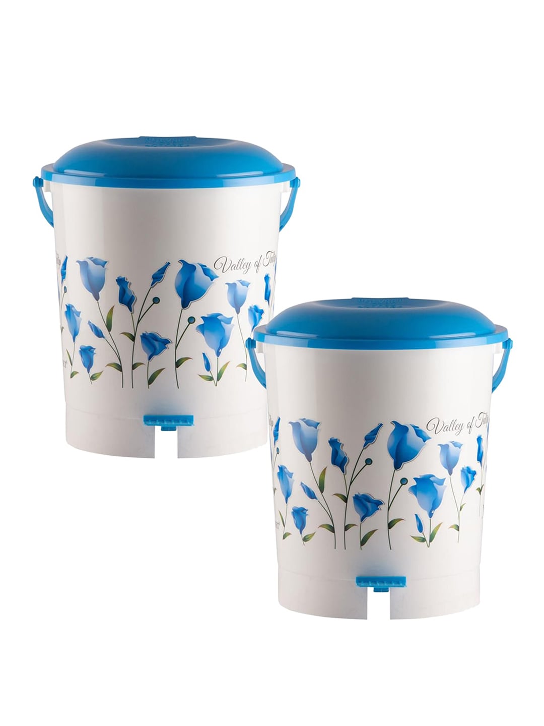 Kuber Industries Set Of 2 Blue & White Floral Printed Plastic Pedal Dustbin With Handle Price in India