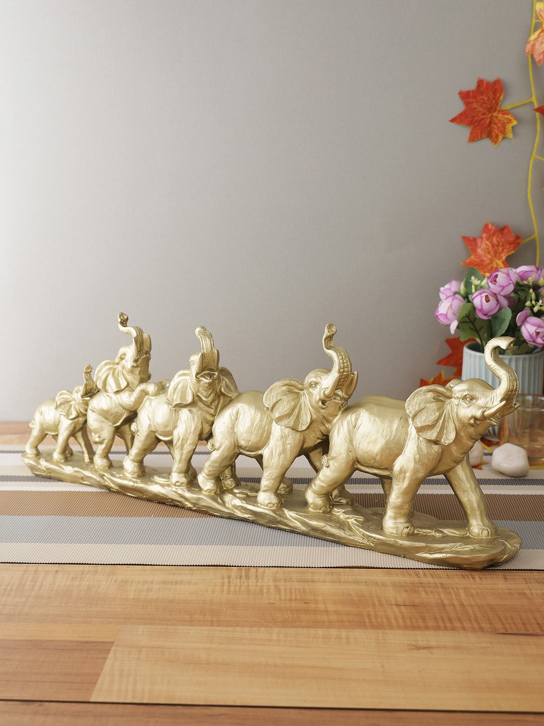 CraftVatika Beige 5 Elephant Family in One Raw Showpiece Price in India