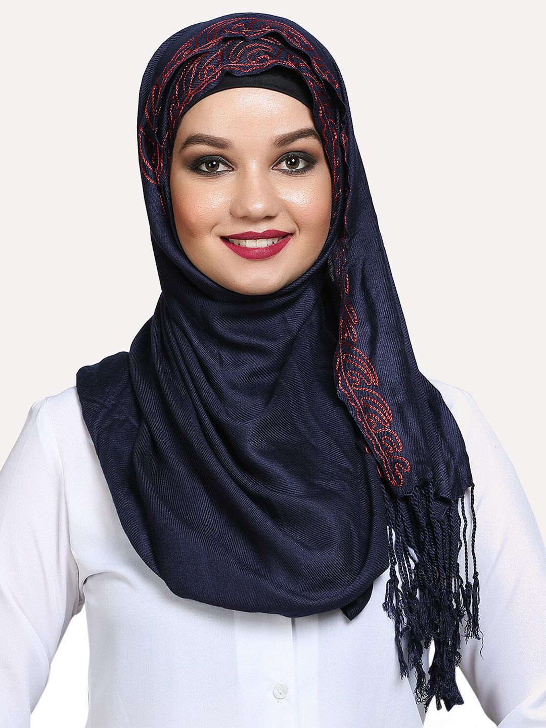 MOMIN LIBAS Women Navy Blue & Red Scarf Price in India