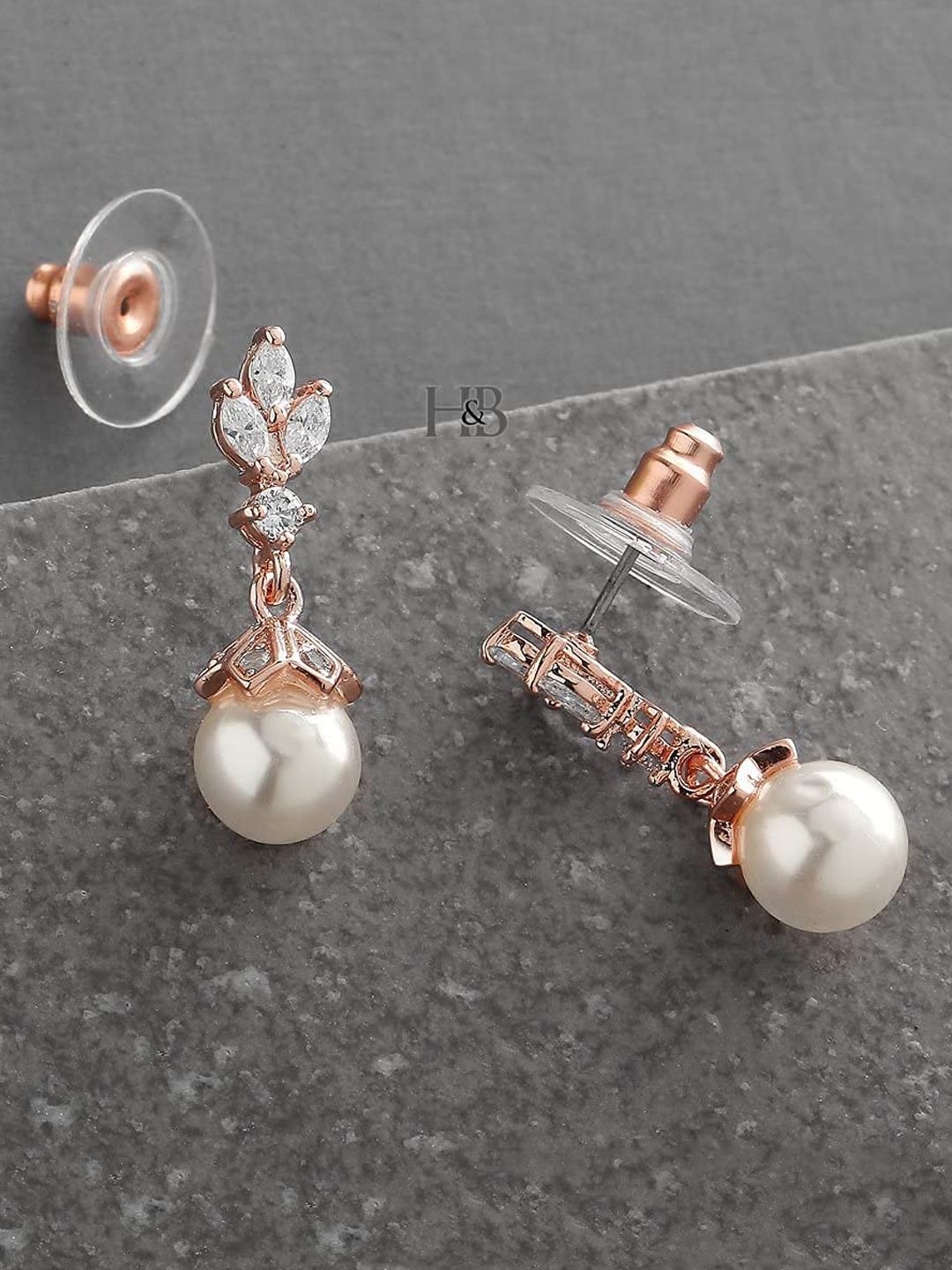 HOT AND BOLD Rose Gold & White Contemporary Drop Earrings Price in India