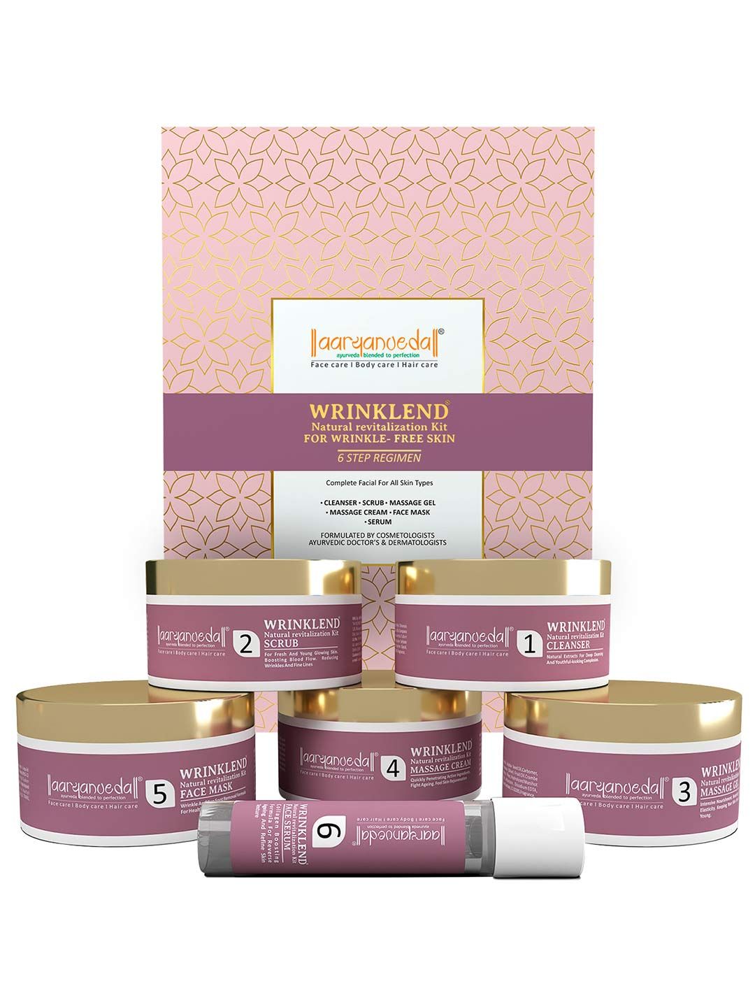 Aryanveda Wrinklend Natural Revitalization Facial Kit with 6 Step Regimen - 260 g