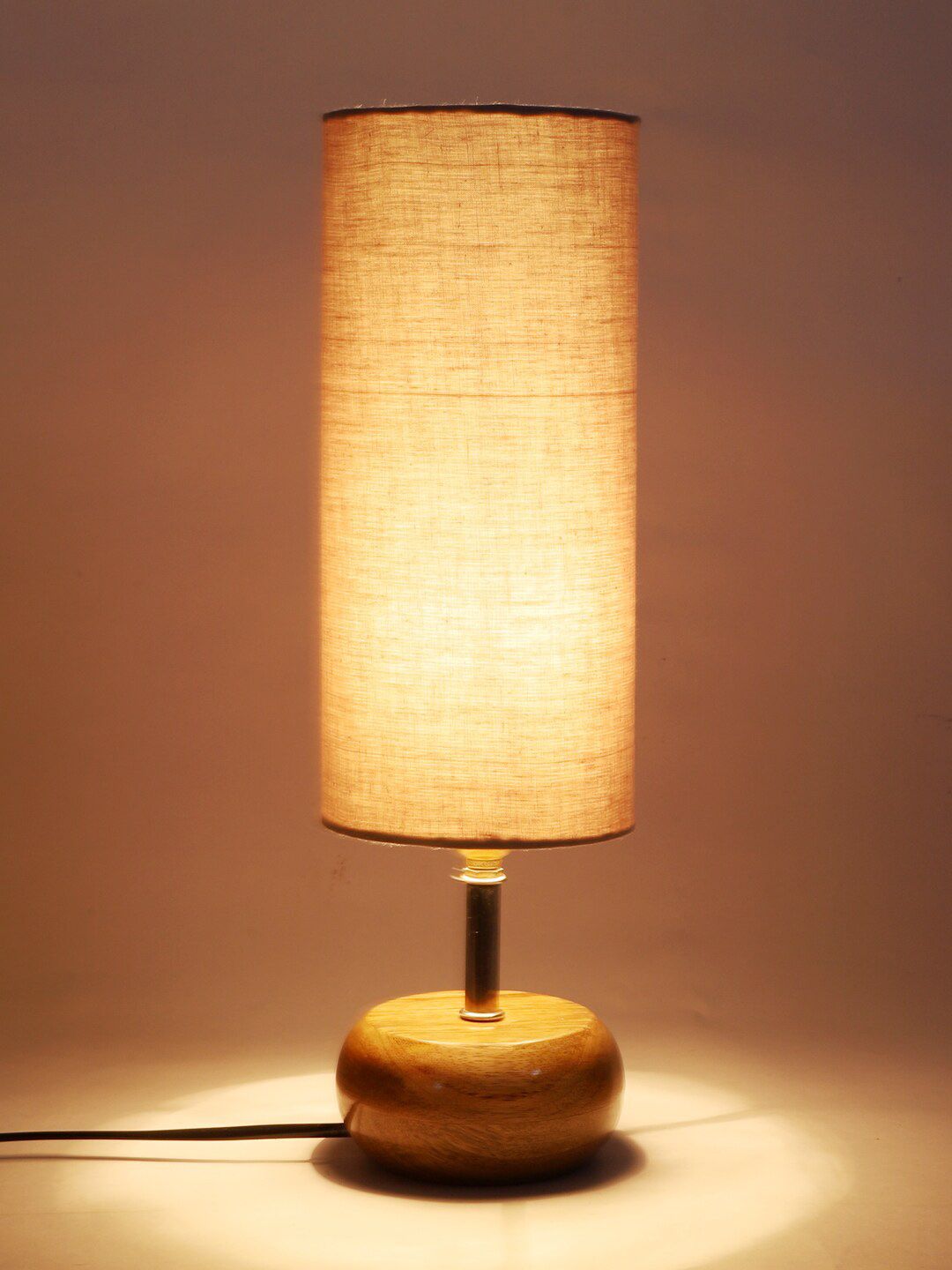Devansh Grey Wood Table Lamp with Cotton Shade Price in India