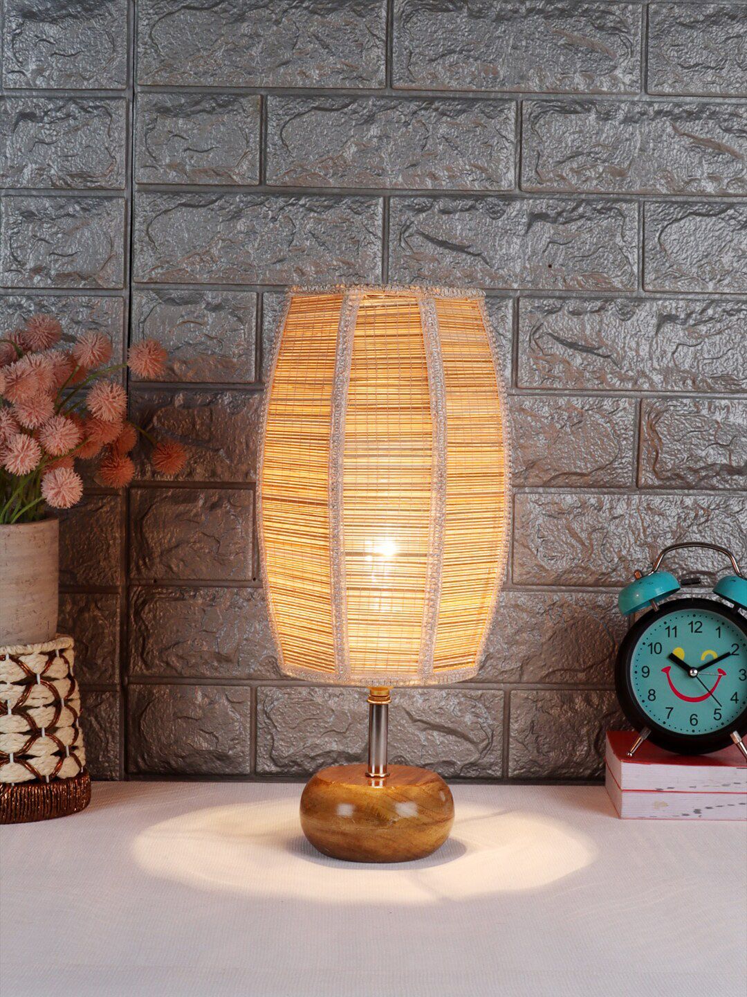 Devansh Beige Dholak Shaped Table Lamp with Shade Price in India