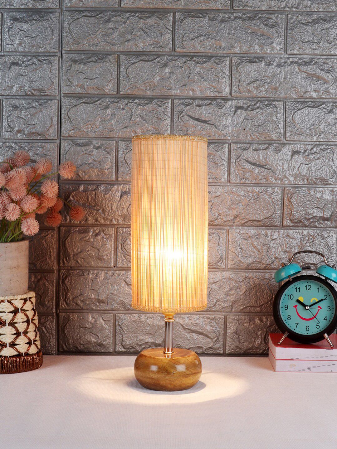 Devansh Beige Wood Table Lamp with Bamboo Shade Price in India