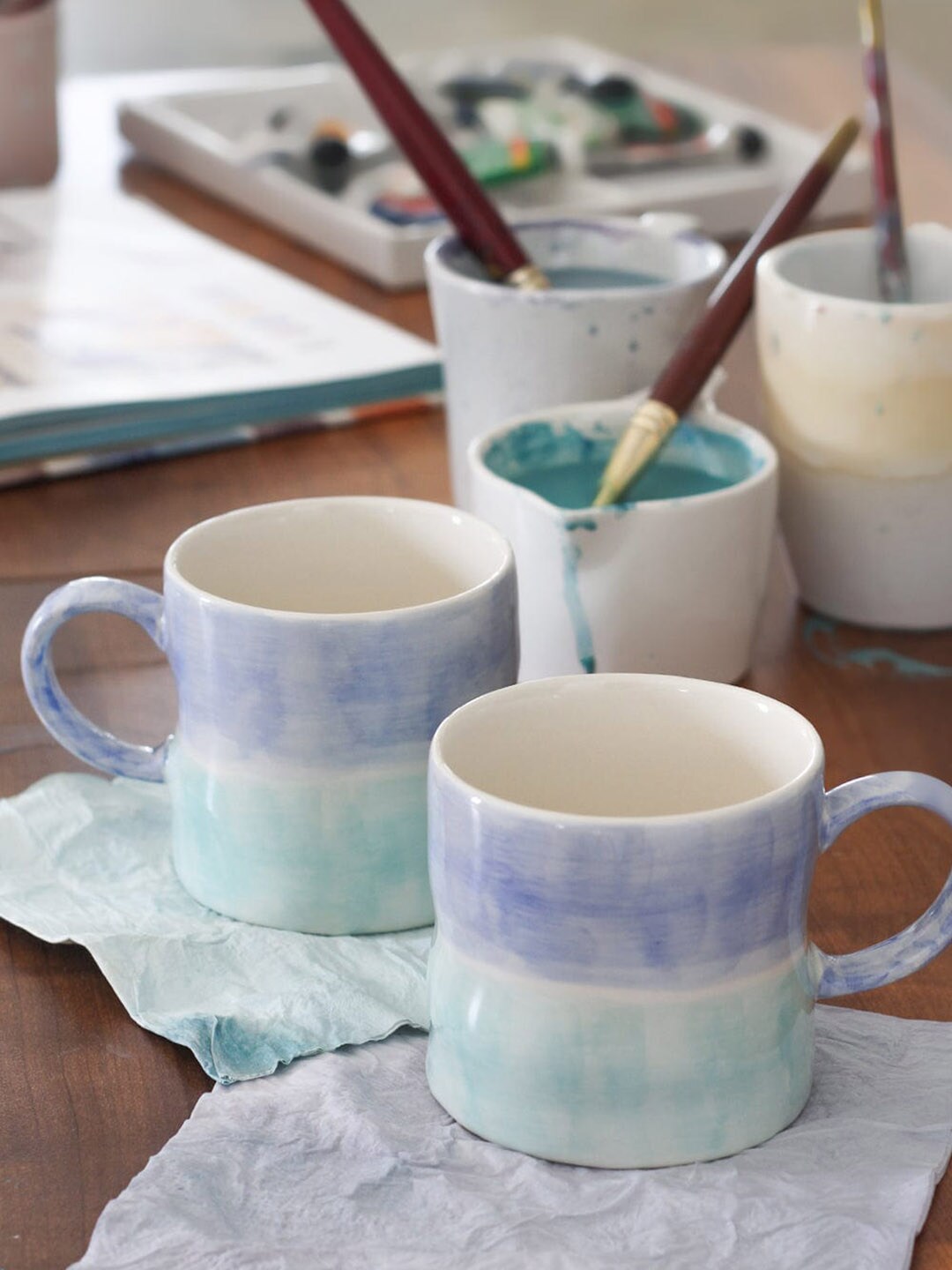 The Wishing Chair Blue & White Set Of 2 Printed Stoneware Glossy Mugs Price in India