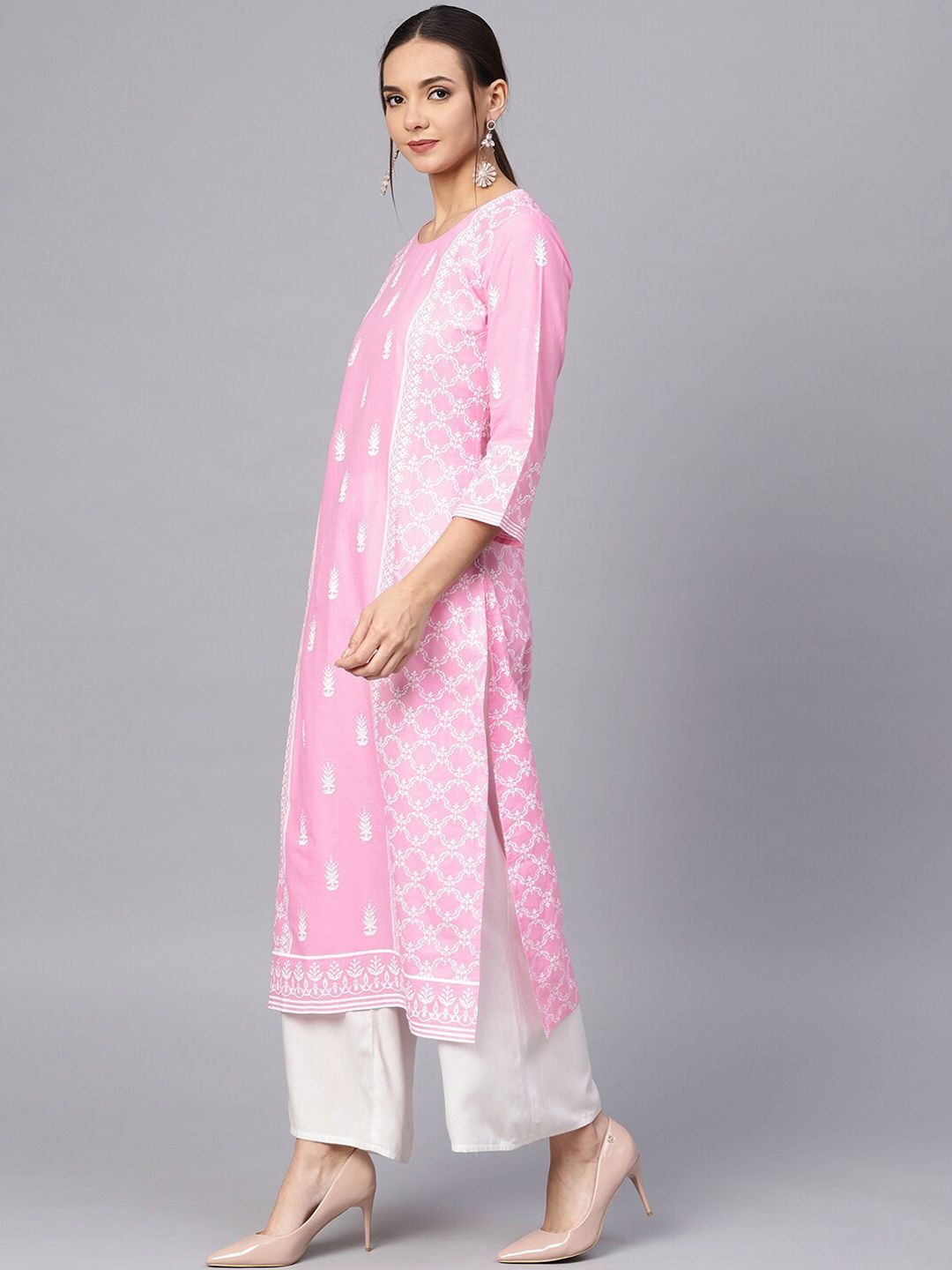 Varanga Women Pink Ethnic Motifs Block Print Cotton Kurta Price in India