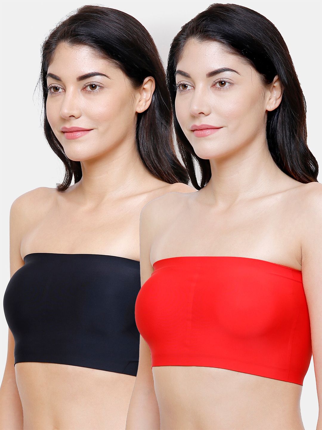 FashionRack Pack of 2 Black & Red Bandeau Bras - Lightly Padded Price in India