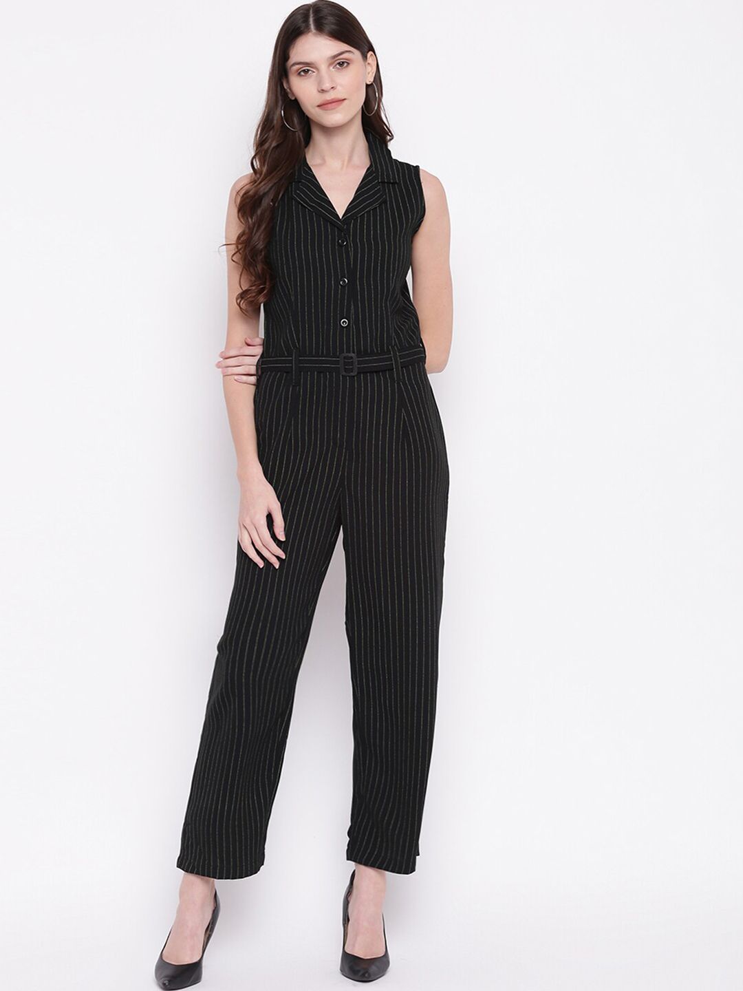 Mayra Black & White Striped Basic Jumpsuit Price in India