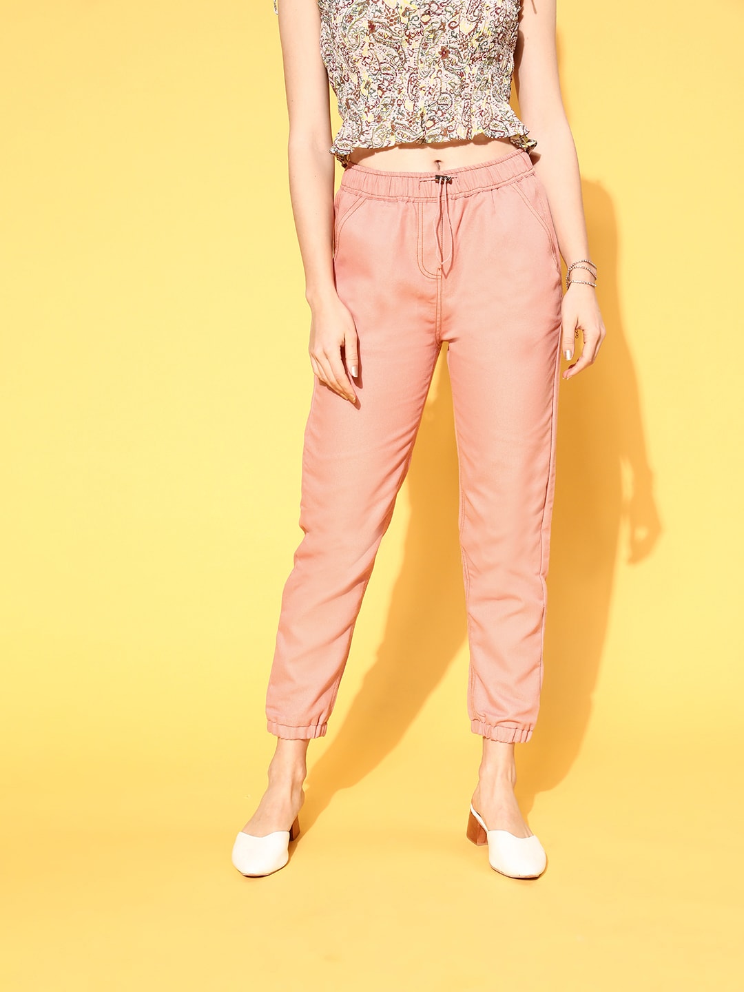 SASSAFRAS Women Pretty Pink Solid Y2K Cargo Trousers Price in India