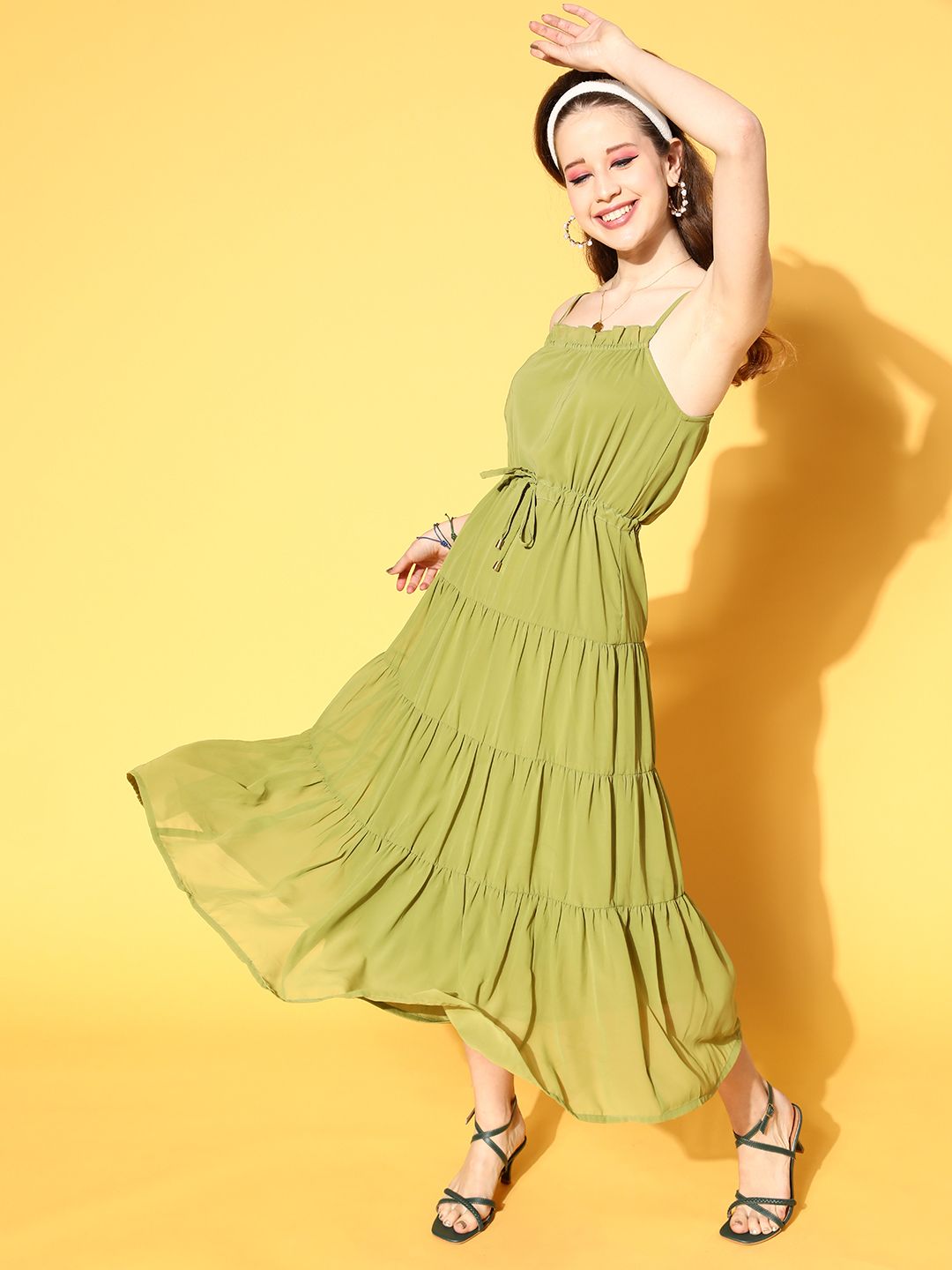 SASSAFRAS Women Gorgeous Green Solid Sun Dress Price in India